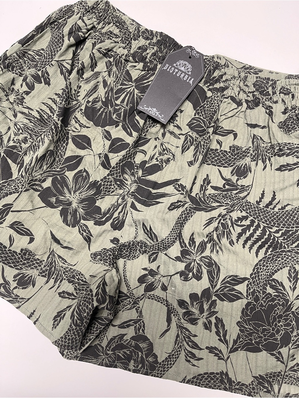 Olive Green Floral Shorts